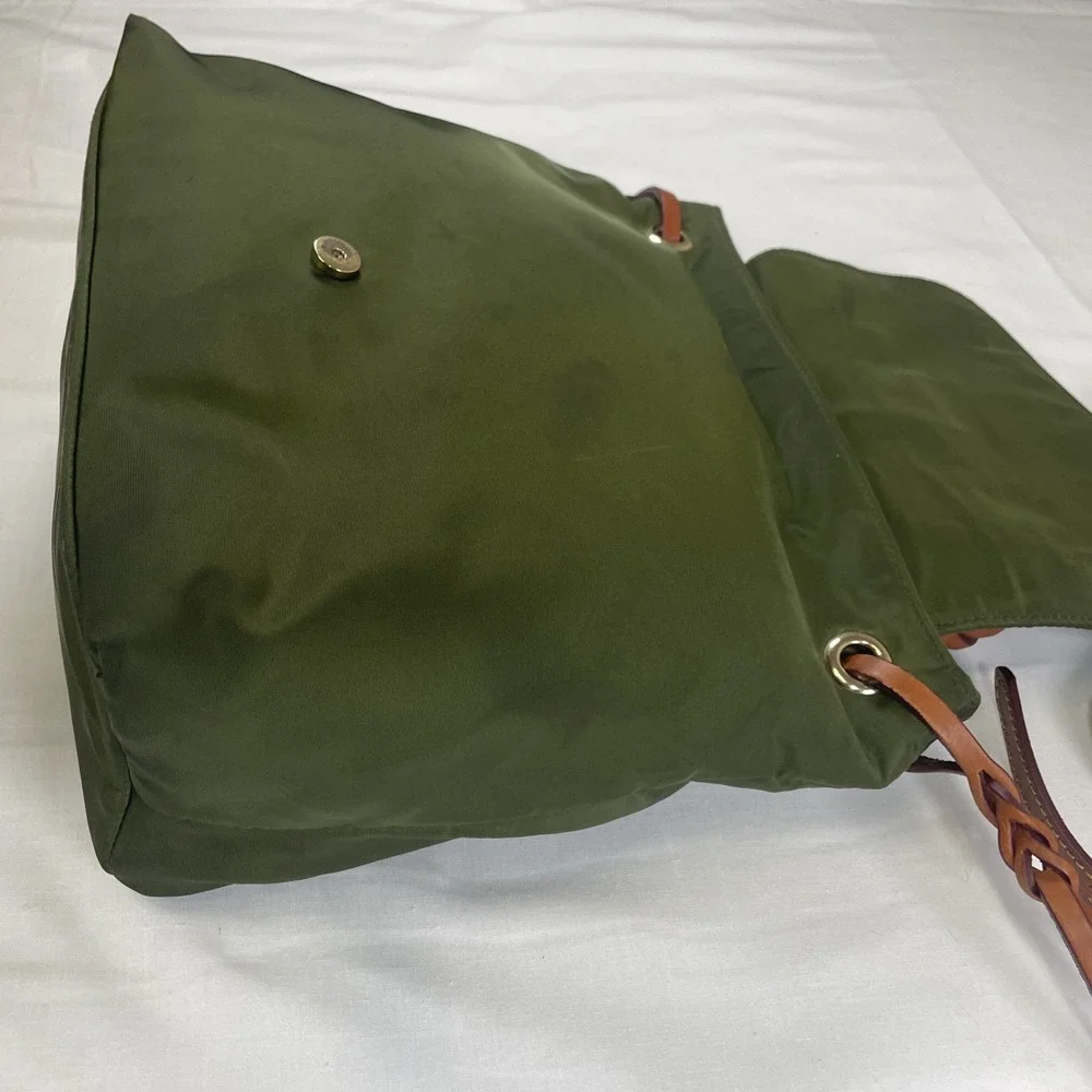 Dooney & Bourke Nylon Flap Backpack Style IN503 Army Green leather gold details